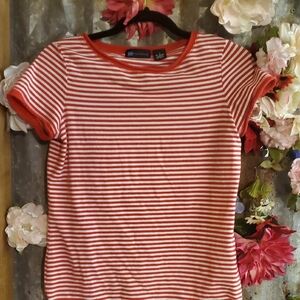 Relativity Red and White Striped Short Sleeve Tee